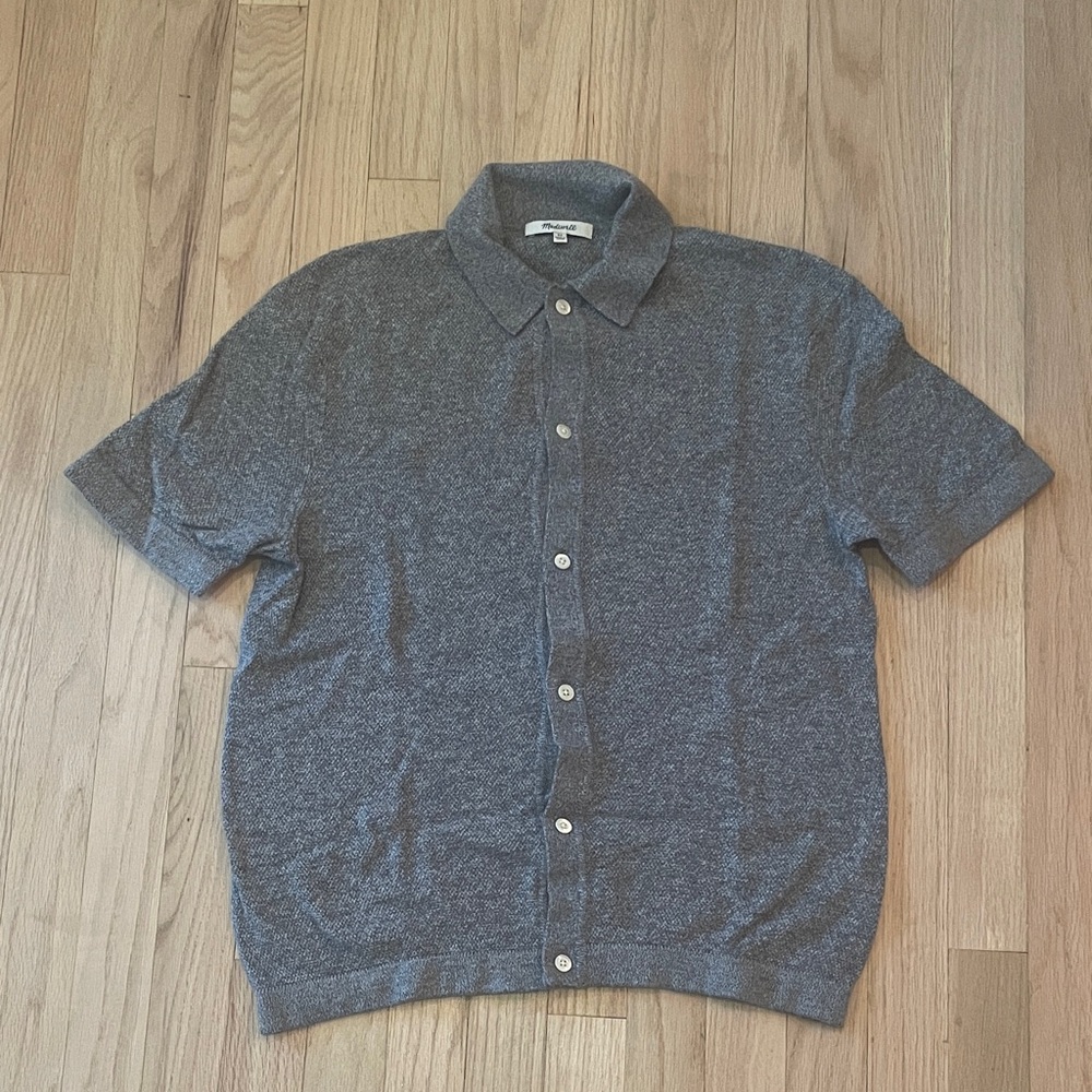 Madewell Men’s Heather Gray Short-Sleeve Button-Up Polo Cardigan - Size XS